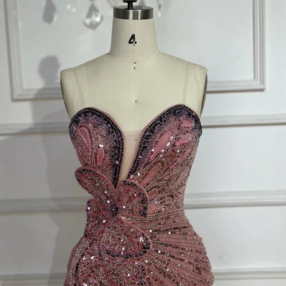 Luxury Arabic Pink Mermaid Evening Dress With High Split LA72480