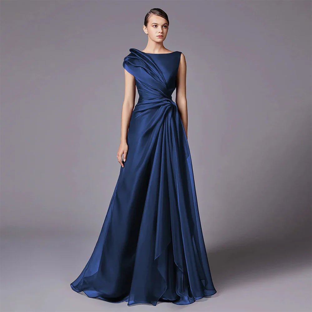 Burgundy Elegant A-Line Evening Dress with Draped Shoulder LA72944
