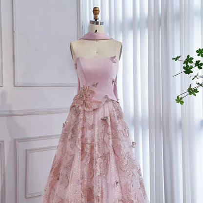 Luxury Pink Two Pieces A-Line Evening Dress with Cape LA73415