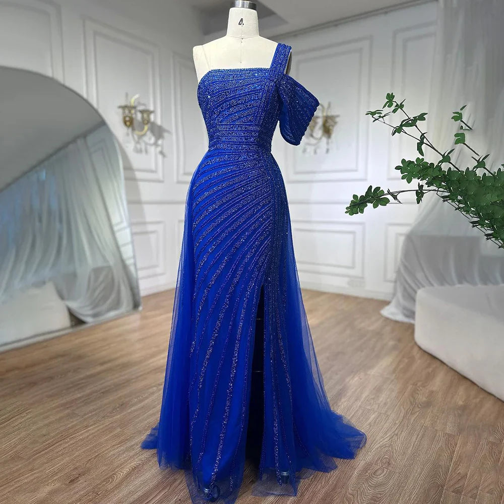 Luxury Sage Green Evening Dress One Shoulder Wedding Party Gowns LA71651