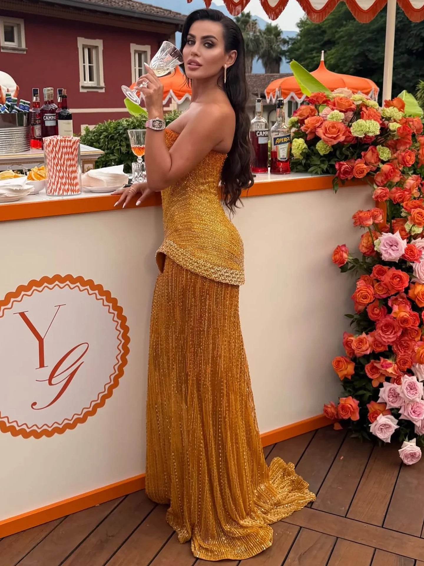 Wasisi Arabic Orange Two Pieces Corset Evening Dress LA73444