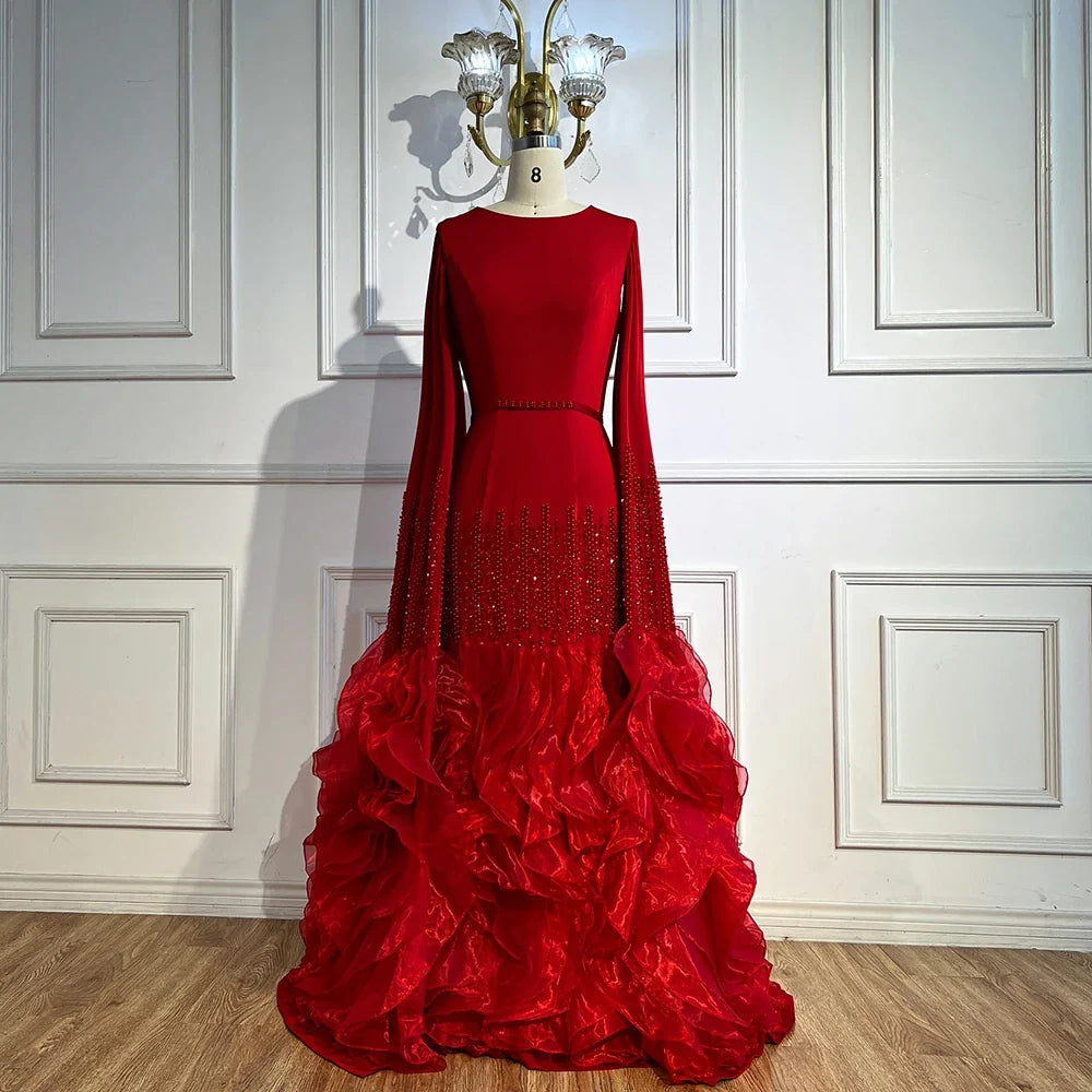 Luxury Mermaid Nude Evening Dresses with Cape Sleeves LA72317A