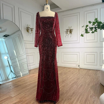 Blue Square Evening Dress  With  Long Sleeve  Plus Size LA72032N