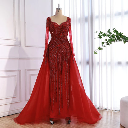 Luxury Dubai Pink Evening Dress Long Sleeve with Train LA73198