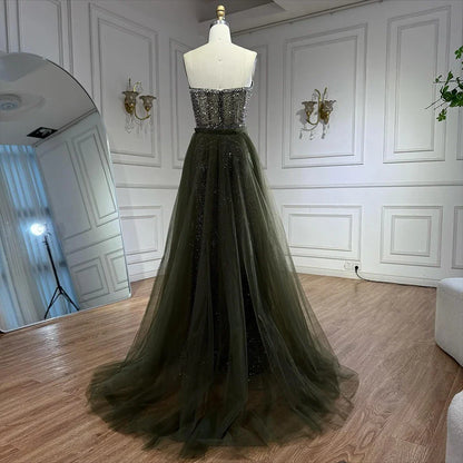 Lilac Olive Green Mermaid Evening Dress with Detachable Overskirt LA73162