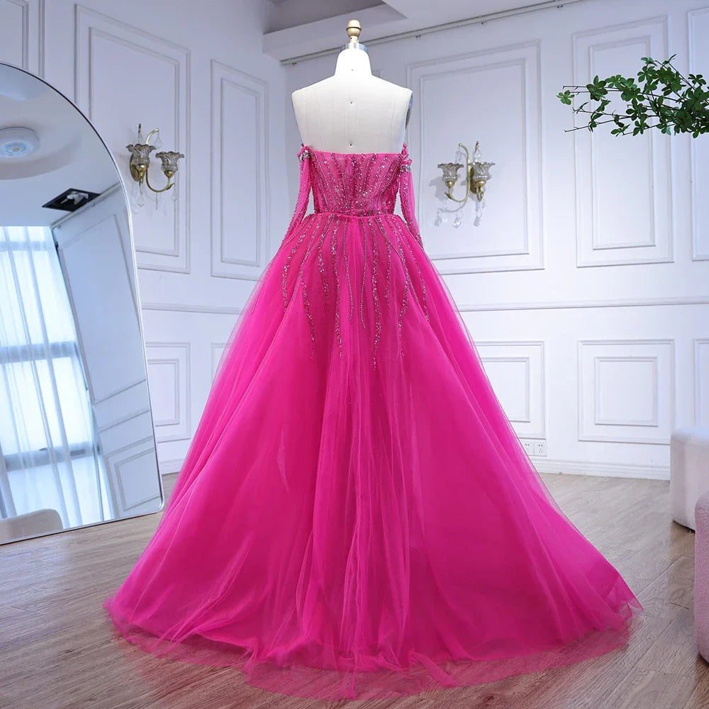 Luxury Blue Mermaid Evening Dress with Gloves and Overskirt LA72582