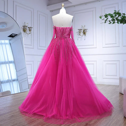 Luxury Blue Mermaid Evening Dress with Gloves and Overskirt LA72582