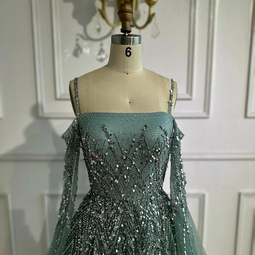 Luxury Caramel Evening Dress with Cape sleeves LA72957