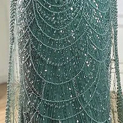 Luxury Turquoise Pearl Arabic Mermaid Evening Dress with Cape Sleeves LA72590A