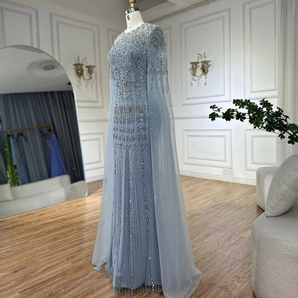 Luxury Caramel Mermaid Crew Neck Cape Sleeve Evening Dress LA72775
