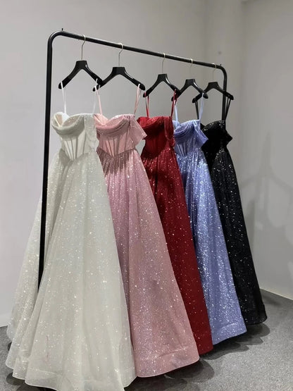 Luxury Pink Sequin Off Shoulder Evening Dress Ball Gown LA73456