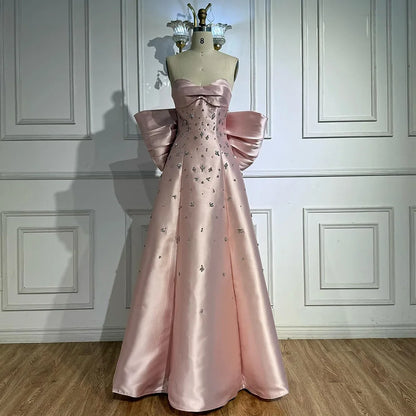 Pink Satin   Mermaid Evening Dress with Big Bow LA72414B