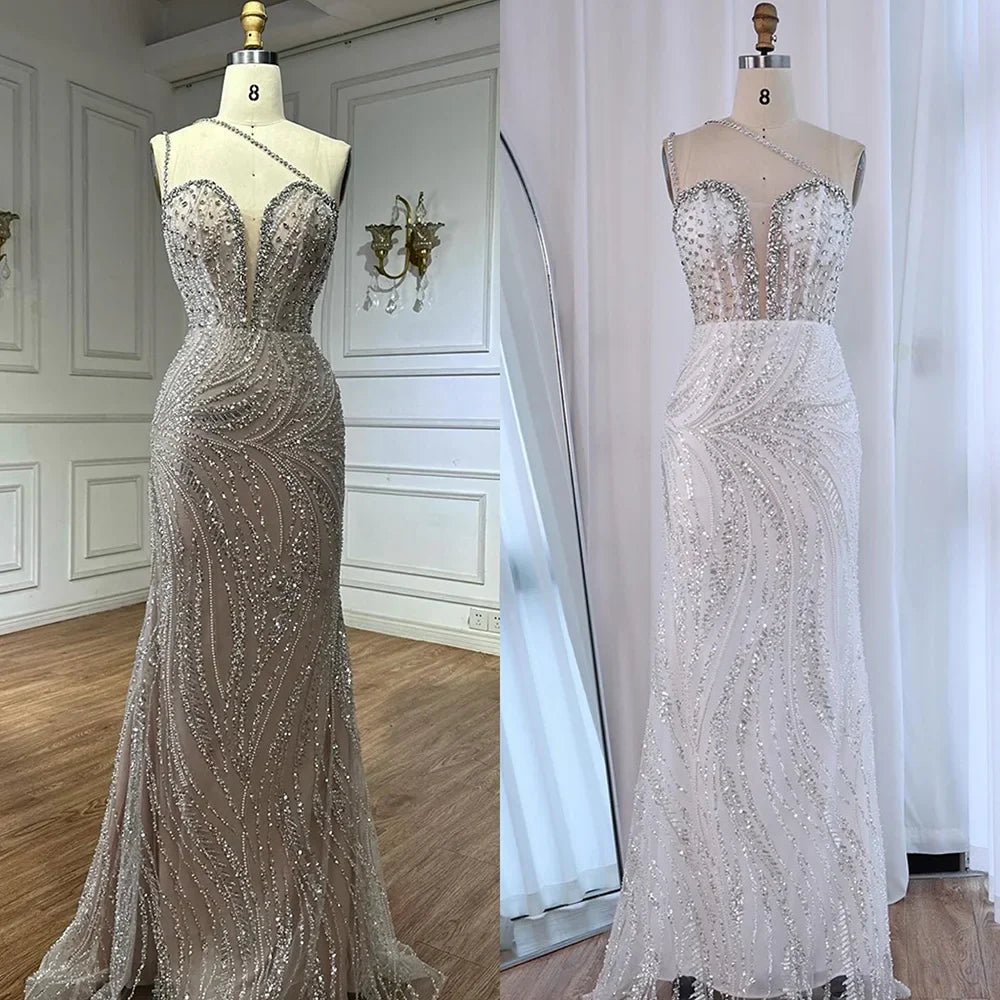Luxury Nude One Shoulder Beaded Evening Gown LA72872