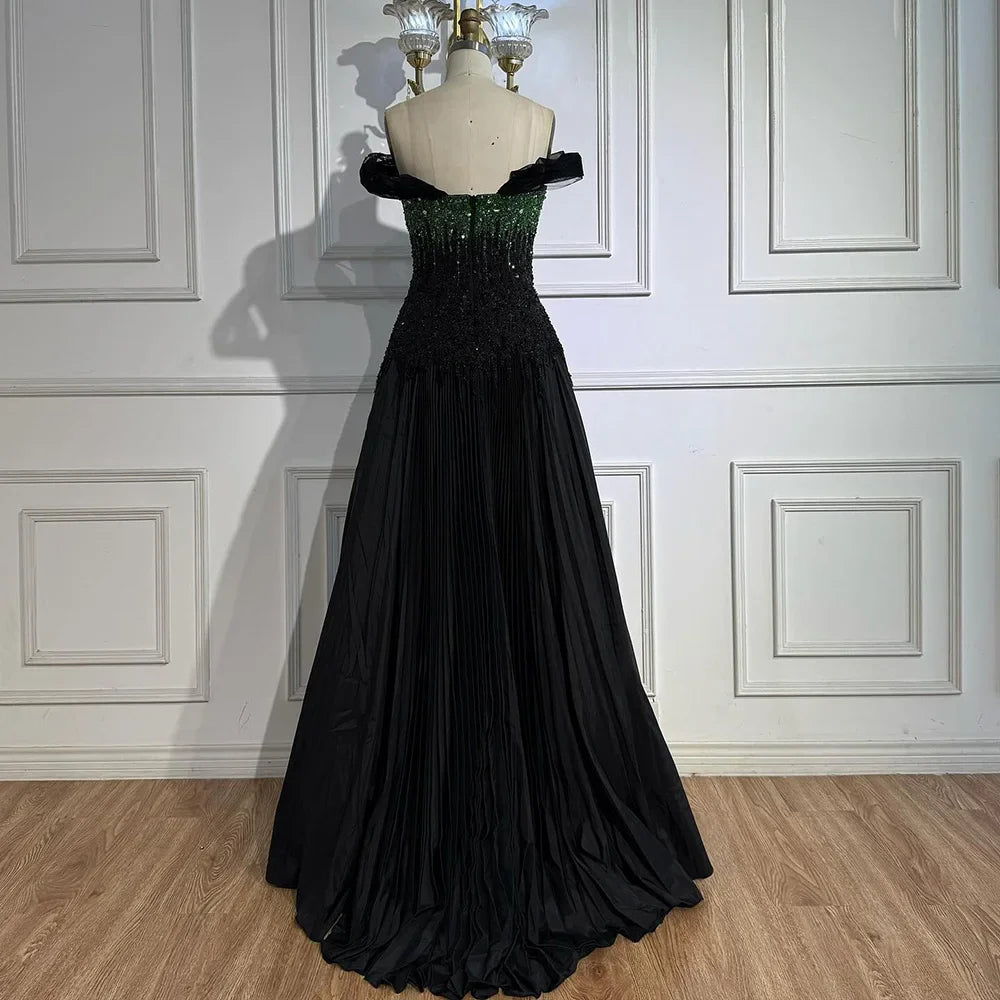 Luxury Beaded Black Green Strapless Dubai Evening Dress for Party LA72406
