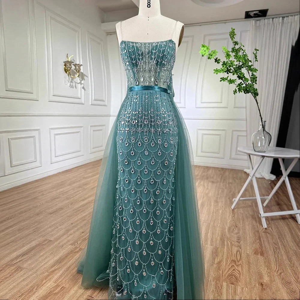 Luxury Caramel Beaded Mermaid Evening Dress with Overskirt LA71922