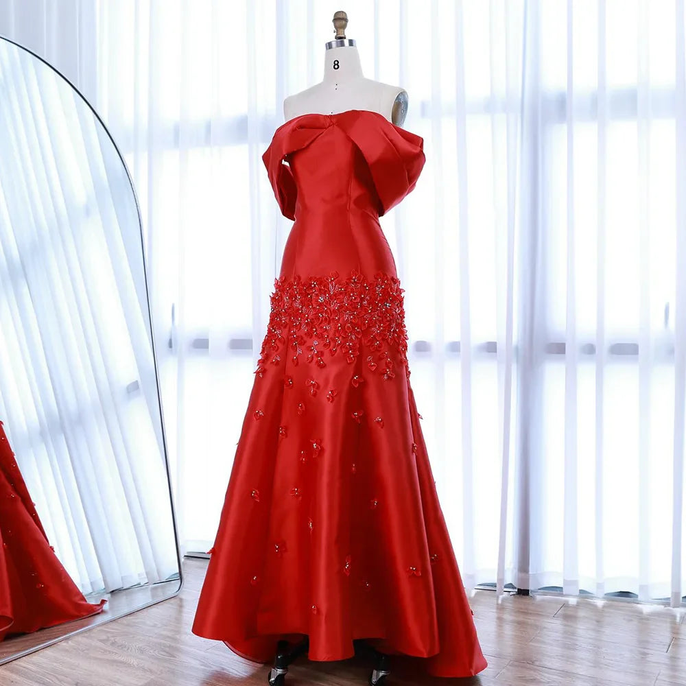 Luxury Peach Satin Mermaid Evening Dress with Appliques LA72483