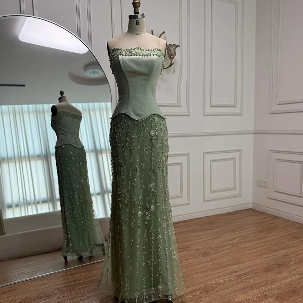 Luxury Caramel Satin Beaded Evening Dress with Corset Bodice LA72805C