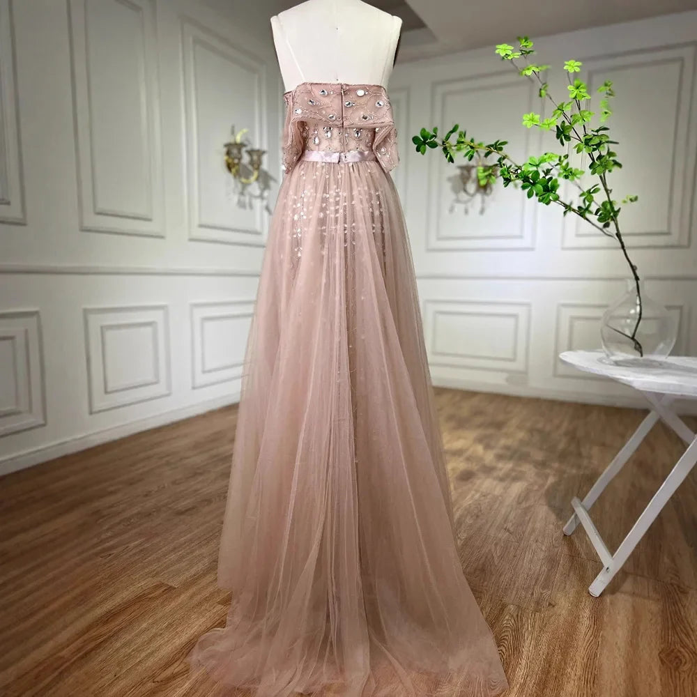 Luxury Caramel Beaded Mermaid Evening Dress with Overskirt LA71922