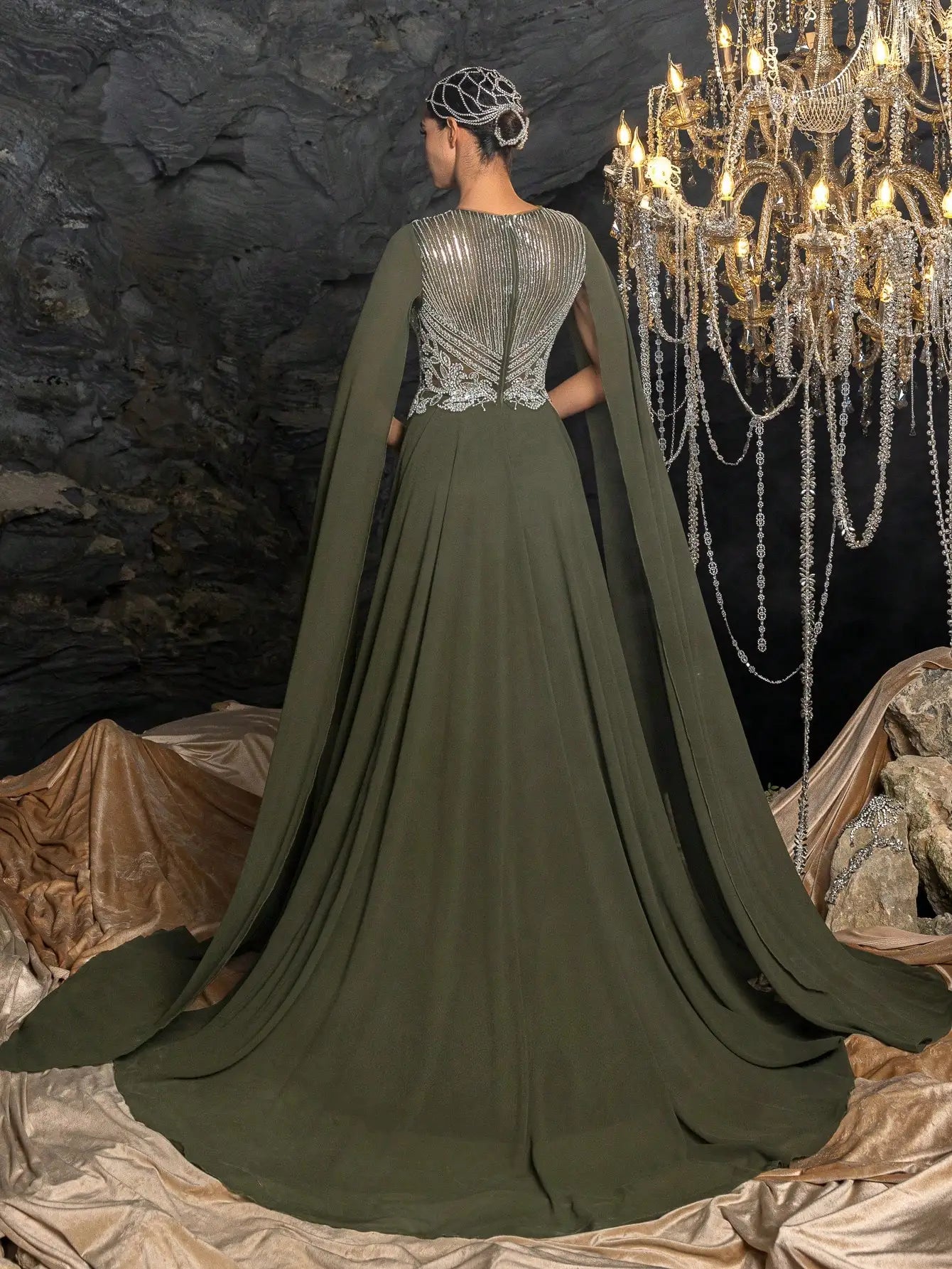 Elegant Olive Green A-Line Chiffon Evening Dress For Occasion LA73273