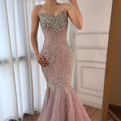 Luxury Pink Beaded   Mermaid Evening Dress LA73124