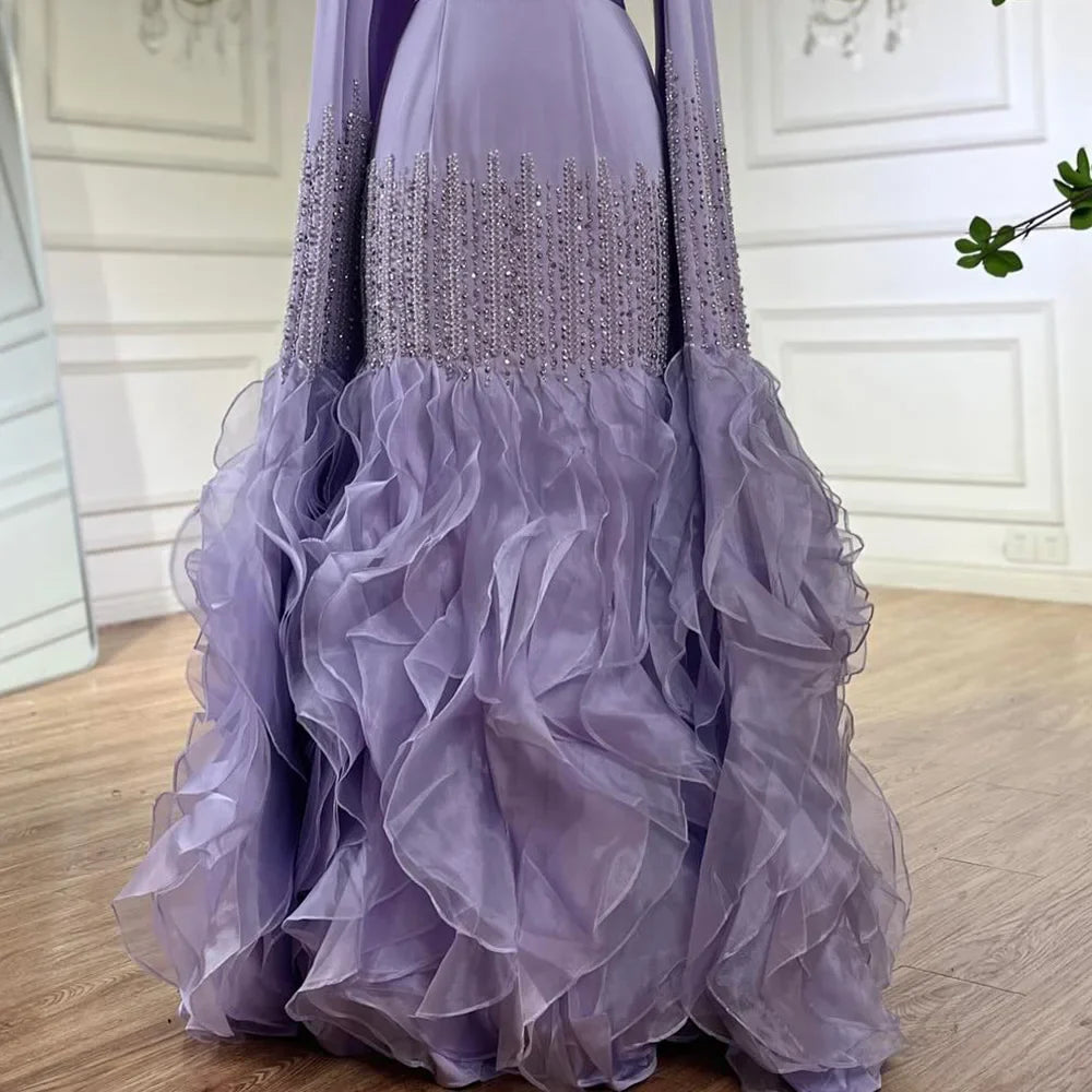 Elegant Nude Beaded Mermaid Evening Dress with Cape Sleeves LA72317C