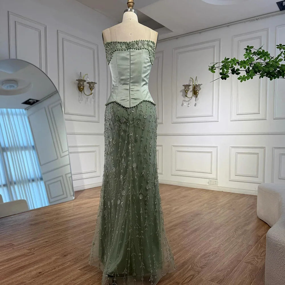 Luxury Caramel Satin Beaded Evening Dress with Corset Bodice LA72805C