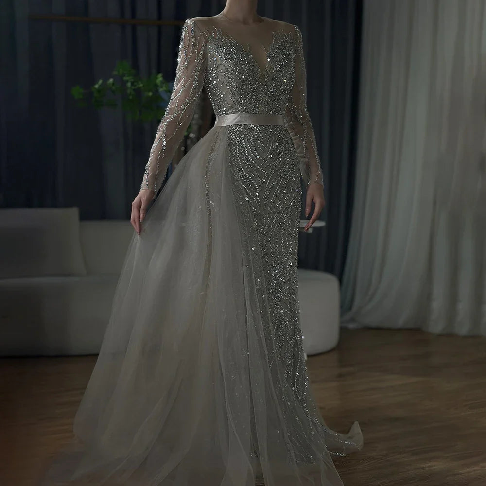 Luxury Purple Lace Beaded Mermaid Evening Dress with Skirt LA71752