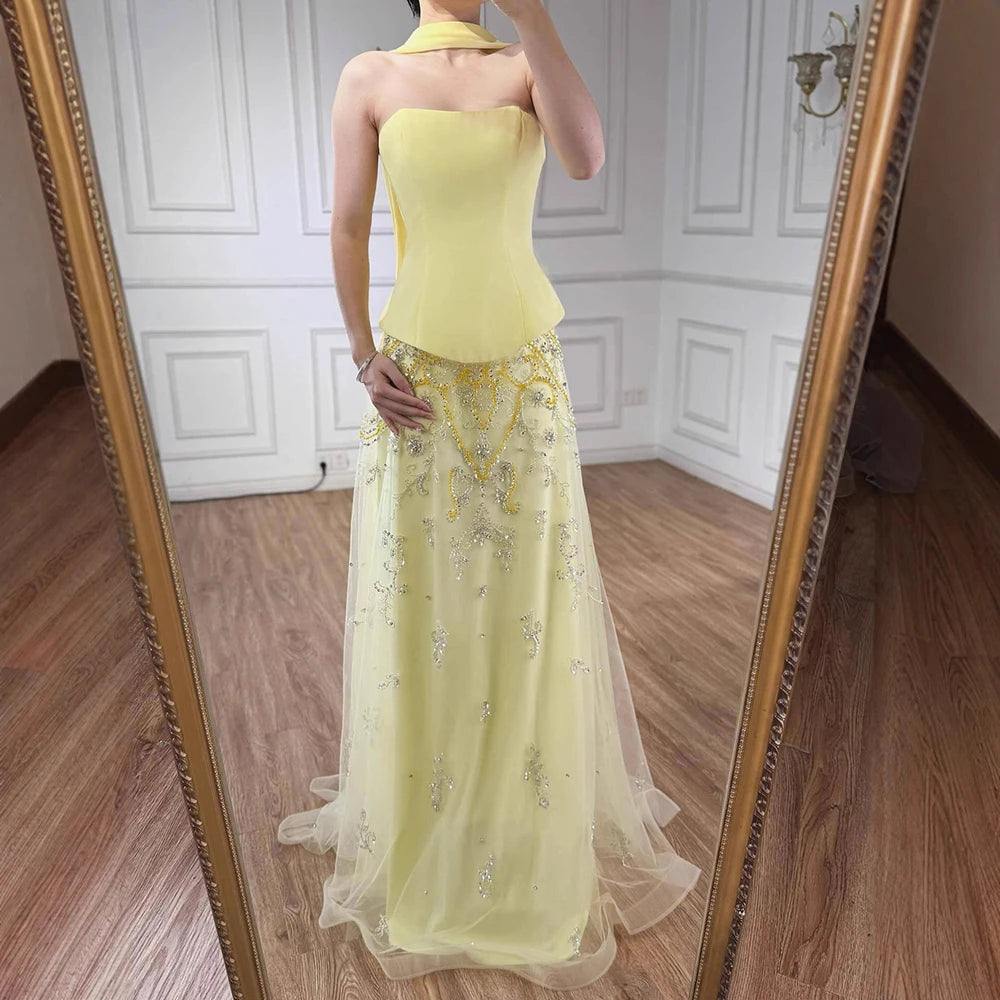 Elegant Sage Green Beaded A-Line Evening Dress Gown LA72809