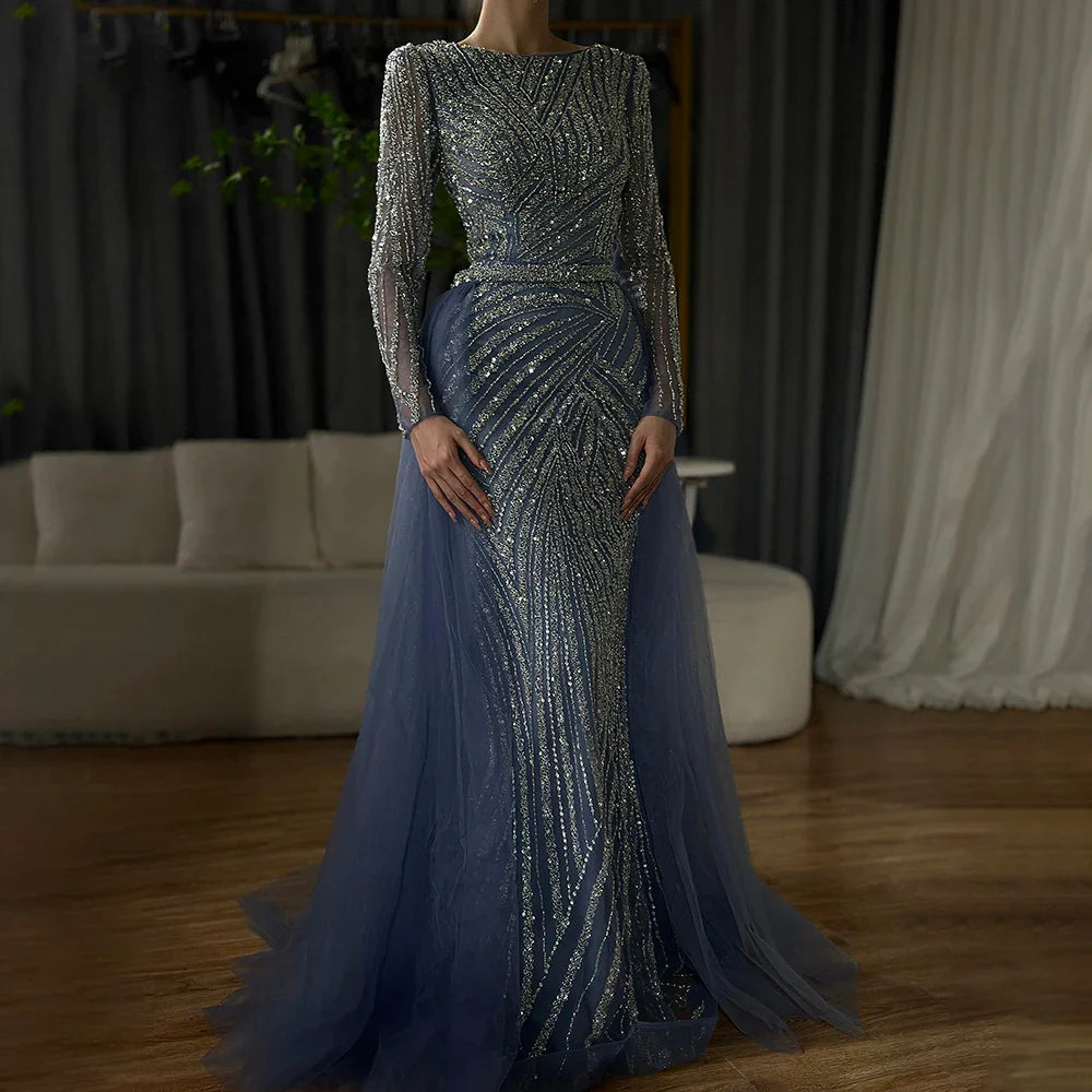 Modest Beaded Luxury Evening Dresses with Detachable Skirt LA71750