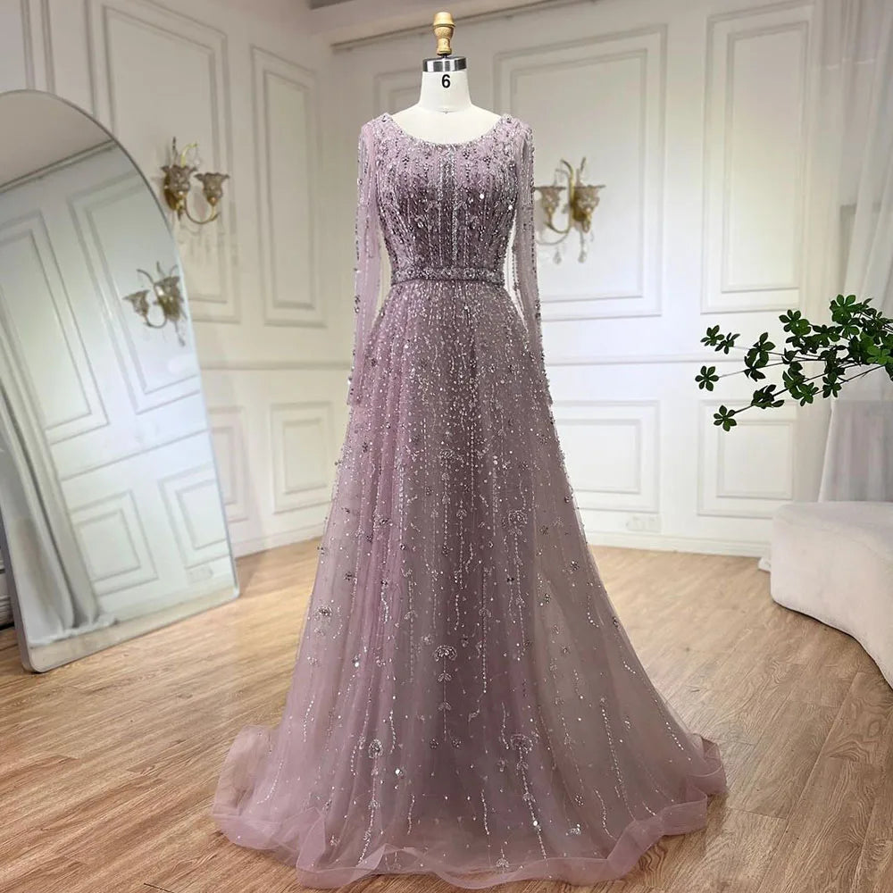 Luxury Nude A Line Beaded Evening Dresses Gowns For Women Wedding Party  LA72088