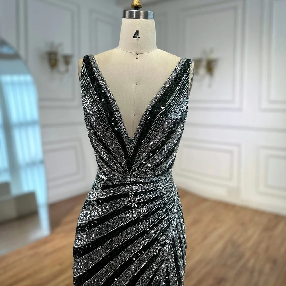 Luxury Green Beaded Mermaid Prom Dress with Split LA72613