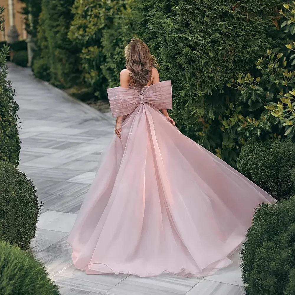 Luxury Designer Pink Mermaid Evening Dress with Big Bow LA73061