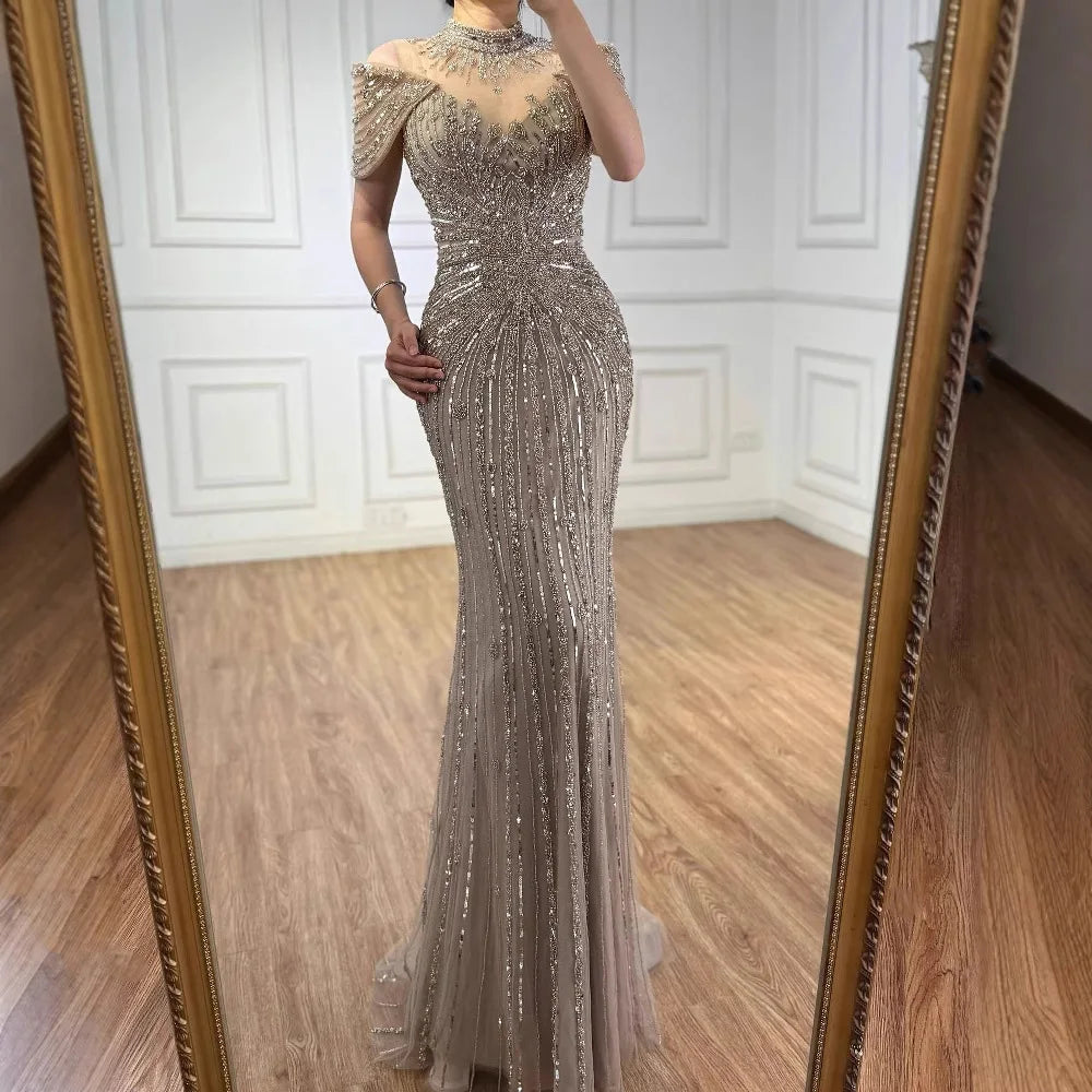 Luxury Caramel Mermaid Luxutry Beaded Evening Dress LA73082