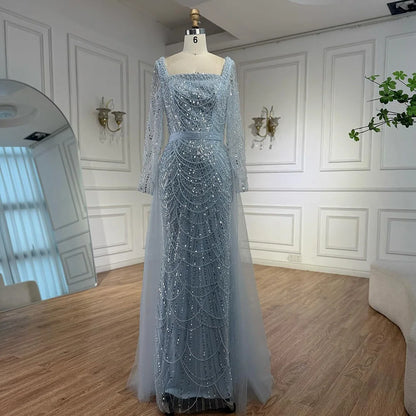 Blue Square Evening Dress  With  Long Sleeve  Plus Size LA72032N