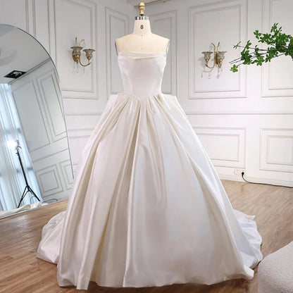Elegant White   Satin Ball Gown Wedding Dress HA2533