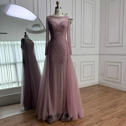Luxury Dubai Nude  Evening Dress With Long Sleeves LA72967