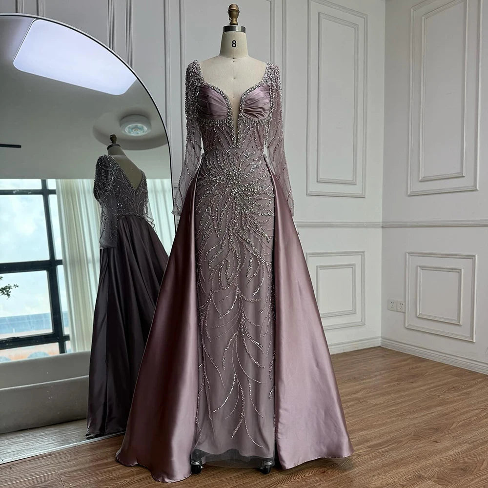 Luxury  Muslin Blue hijab Evening Dress With Long Sleeves LA72963