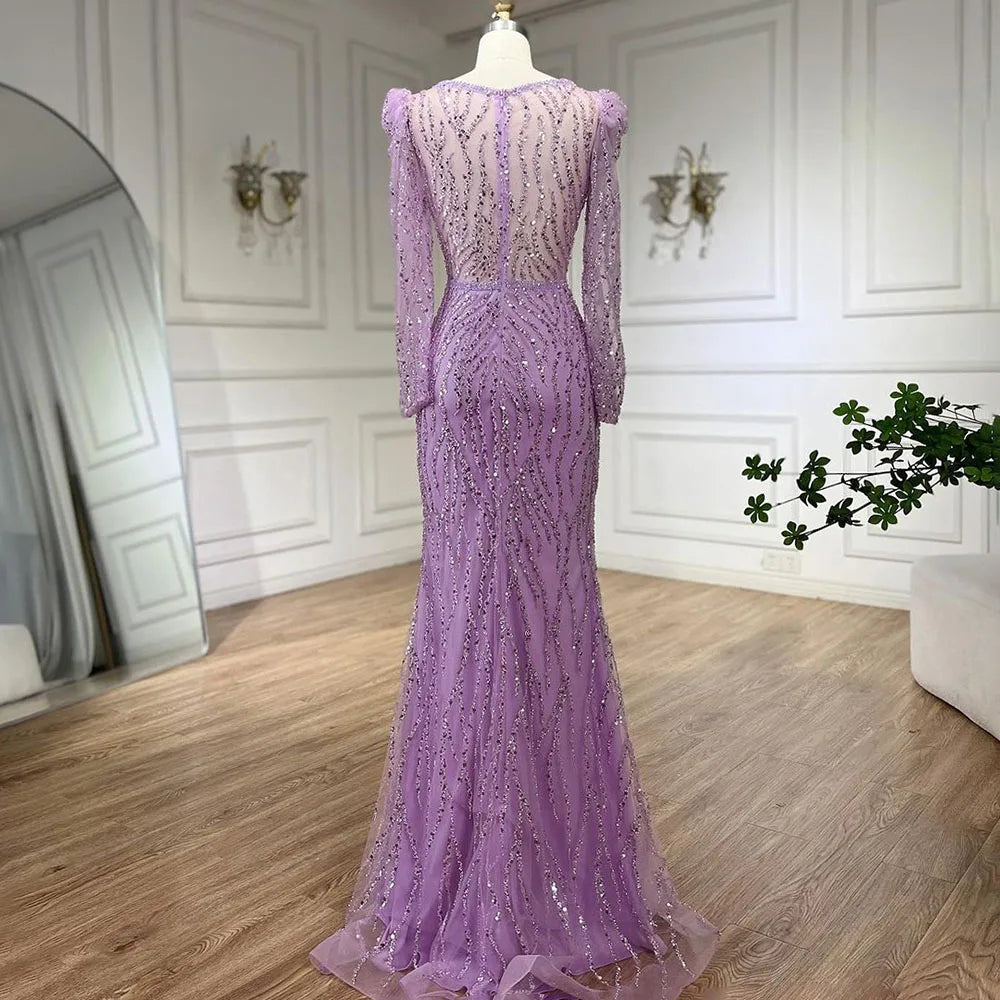 Luxury Blue Arabic Mermaid Beaded Evening Dress LA71931