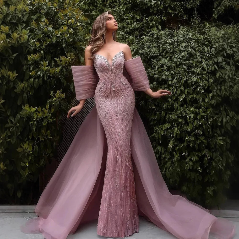 Luxury Designer Pink Mermaid Evening Dress with Big Bow LA73061