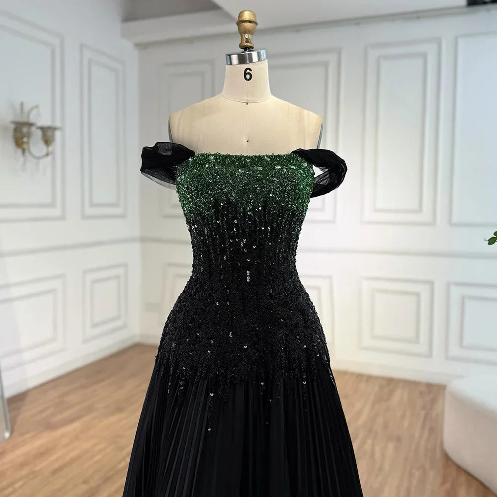 Luxury Beaded Black Green Strapless Dubai Evening Dress for Party LA72406