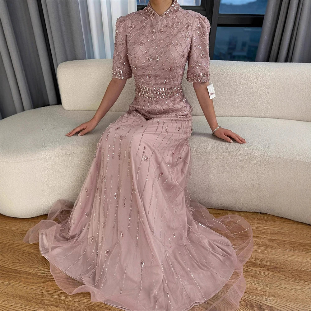 Luxury  Designer Arabic Pink Evening Dress LA72955