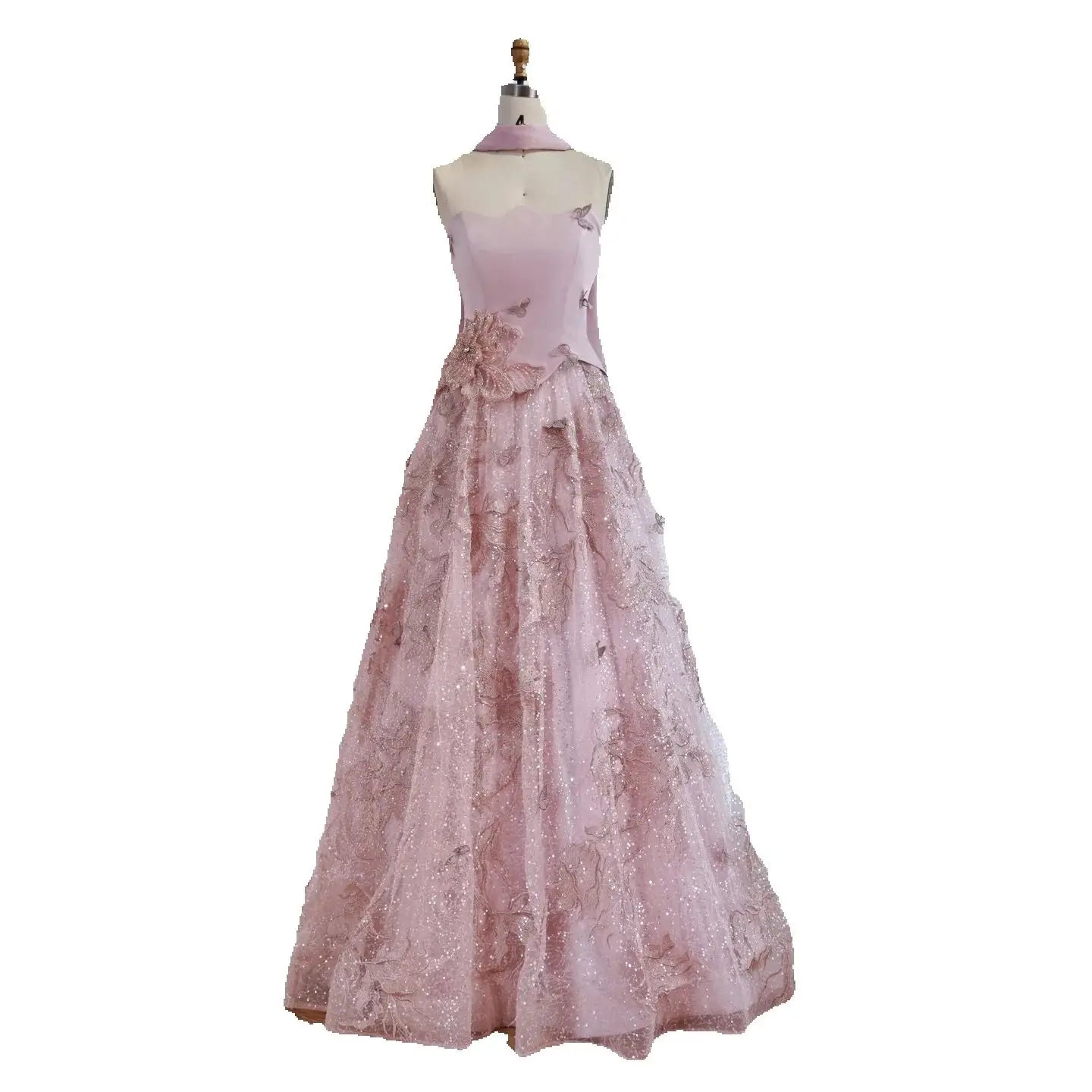 Luxury Pink Two Pieces A-Line Evening Dress with Cape LA73415