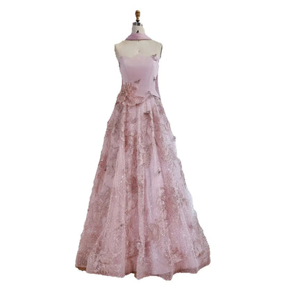 Luxury Pink Two Pieces A-Line Evening Dress with Cape LA73415