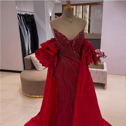 Luxury Red   Mermaid Evening Dress with Cape LA72896