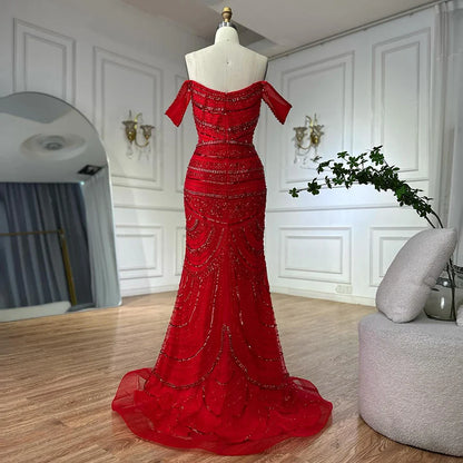 Luxury Pink Mermaid Beaded Evening Gown with Detachable Satin Overskirt LA72781