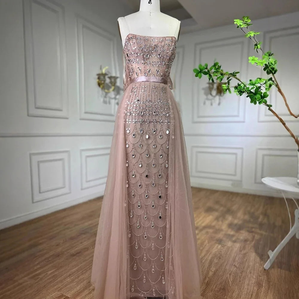 Luxury Caramel Beaded Mermaid Evening Dress with Overskirt LA71922
