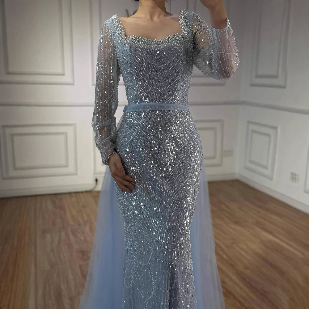 Blue Square Evening Dress  With  Long Sleeve  Plus Size LA72032N