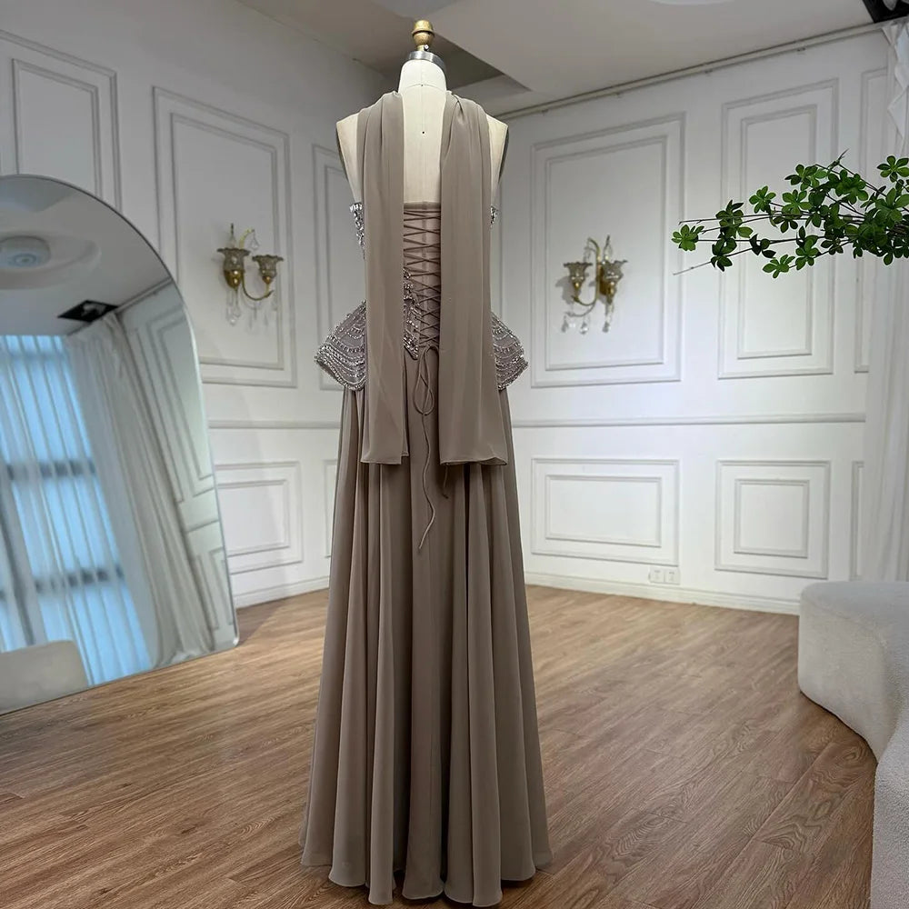 Luxury Designer Nude Beaded Chiffon Evening Dress Wedding LA72915