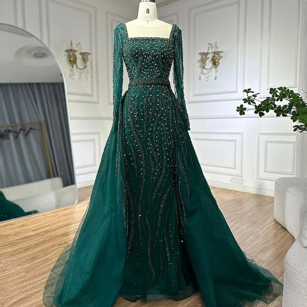Luxury Green Mermaid Evening Dress with Overskirt LA72710