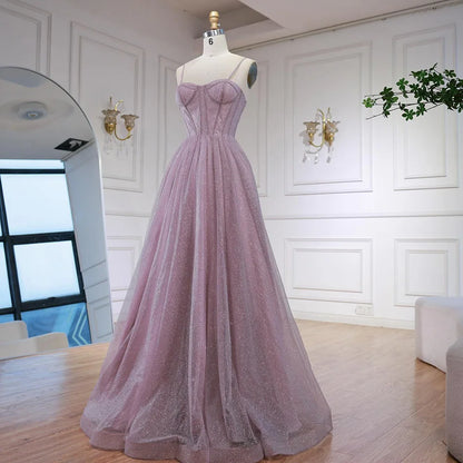 Luxury Pink Glitter A Line Evening Dress with   Bodice LA73017